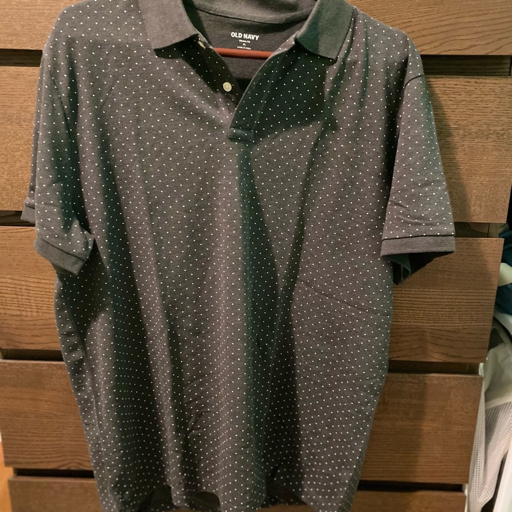 Old Navy Men's Mini Polka Dot Gray Polo Shirt Classic Fit XL